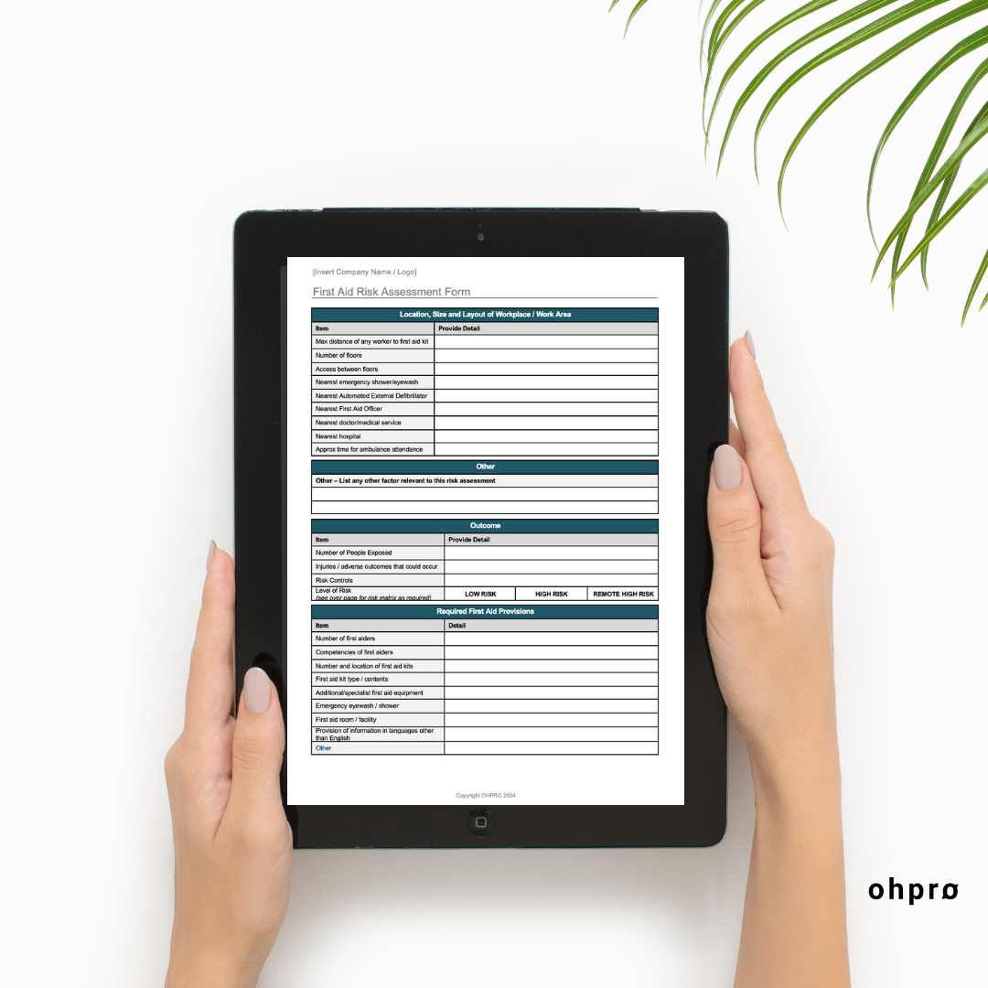 Workplace First Aid Risk Assessment Form