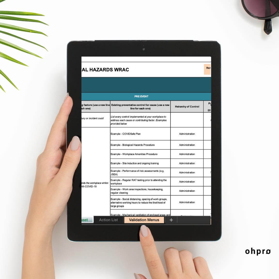 Ohpro Biological Risk Assessment WRAC template example. Download your copy today.